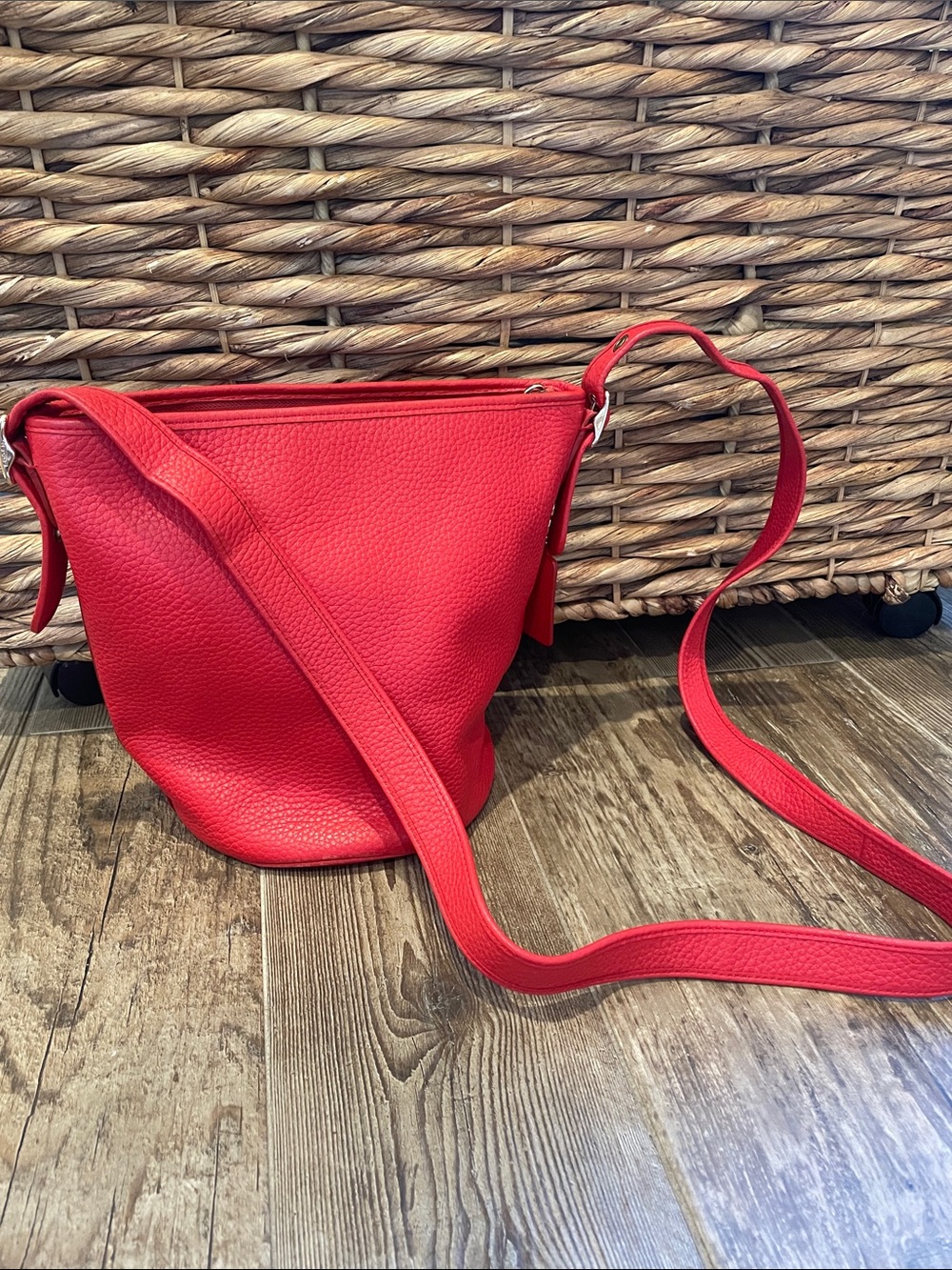 Coach Red Pebbled Leather Crossbody Bucket Bag